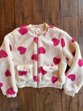 No Boundaries Girls Heart Sherpa Jacket Zip Teddy Coat Size Tween/Big Girl S 3-5